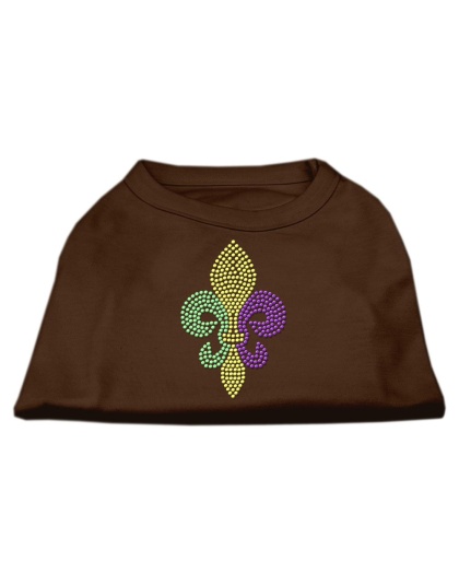 Mardi Gras Fleur De Lis Rhinestone Dog Shirt Brown Lg