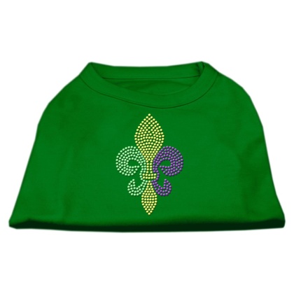 Mardi Gras Fleur De Lis Rhinestone Dog Shirt Emerald Green Lg