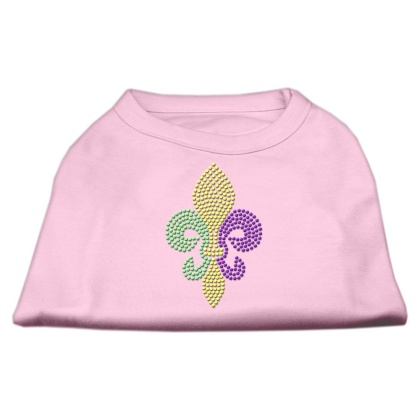 Mardi Gras Fleur De Lis Rhinestone Dog Shirt Light Pink Lg