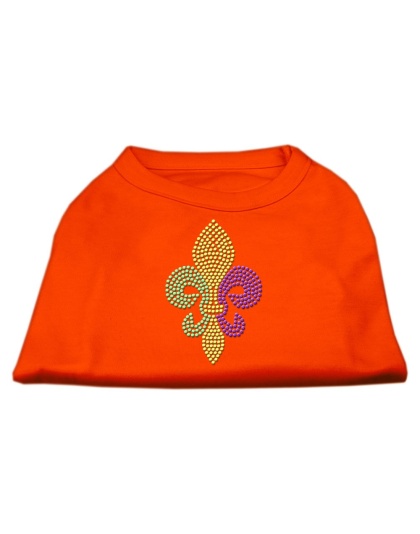 Mardi Gras Fleur De Lis Rhinestone Dog Shirt Orange Lg