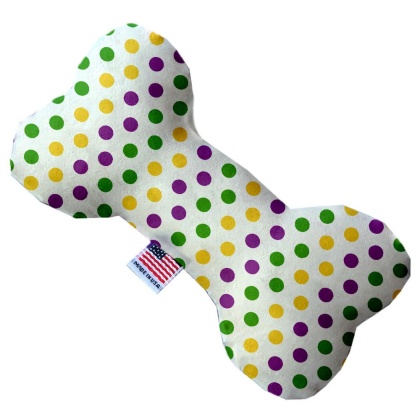 Mardi Gras Polka Dots 10 inch Canvas Bone Dog Toy