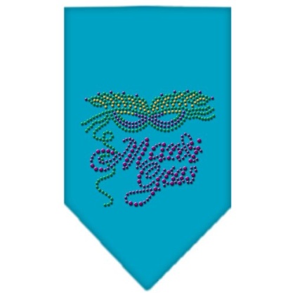 Mardi Gras Rhinestone Bandana Turquoise Large