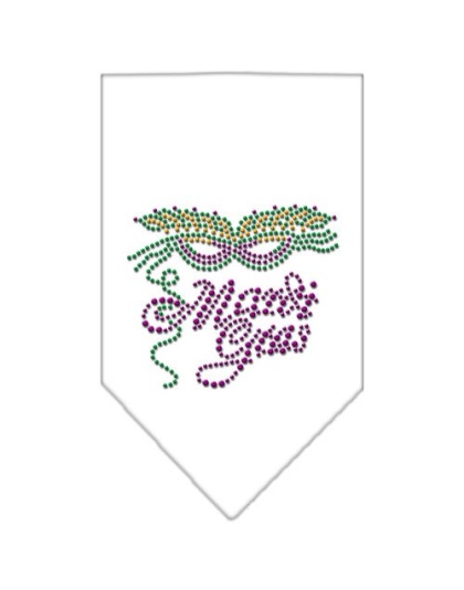 Mardi Gras Rhinestone Bandana White Large