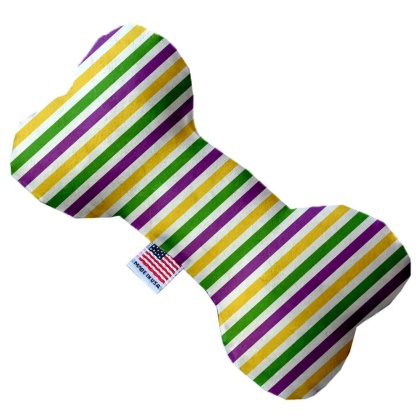 Mardi Gras Stripes 10 inch Canvas Bone Dog Toy