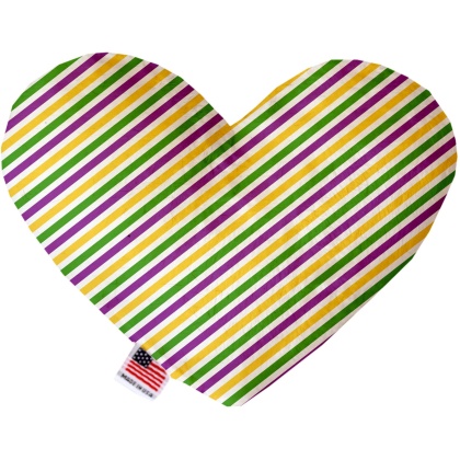 Mardi Gras Stripes 6 inch Canvas Heart Dog Toy