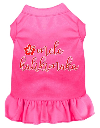 Mele Kalikimaka Screen Print Dog Dress Bright Pink 4X