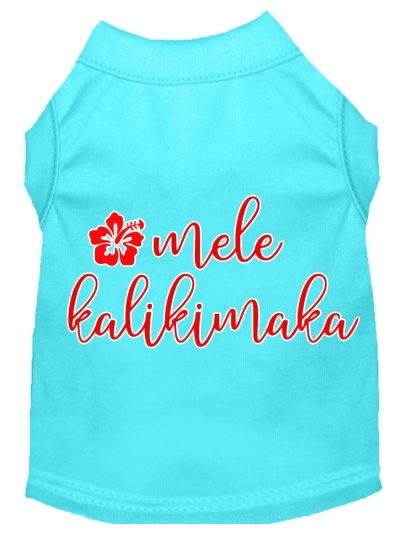 Mele Kalikimaka Screen Print Dog Shirt Aqua Lg