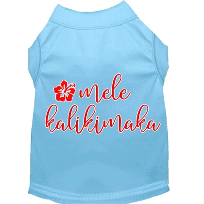 Mele Kalikimaka Screen Print Dog Shirt Baby Blue Lg