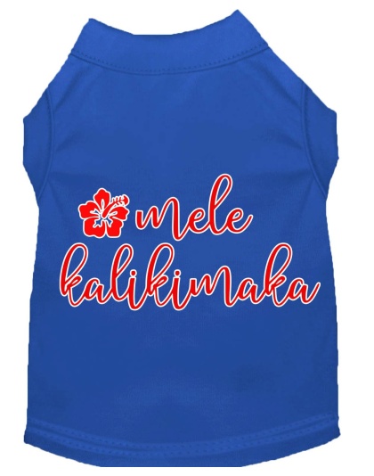 Mele Kalikimaka Screen Print Dog Shirt Blue Lg