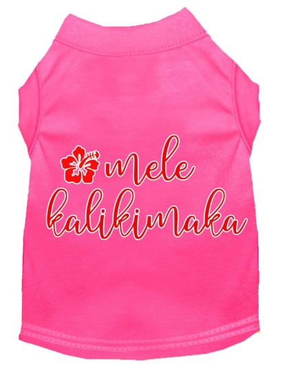 Mele Kalikimaka Screen Print Dog Shirt Bright Pink Lg