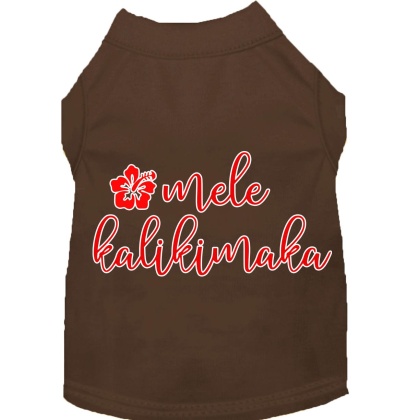 Mele Kalikimaka Screen Print Dog Shirt Brown Lg