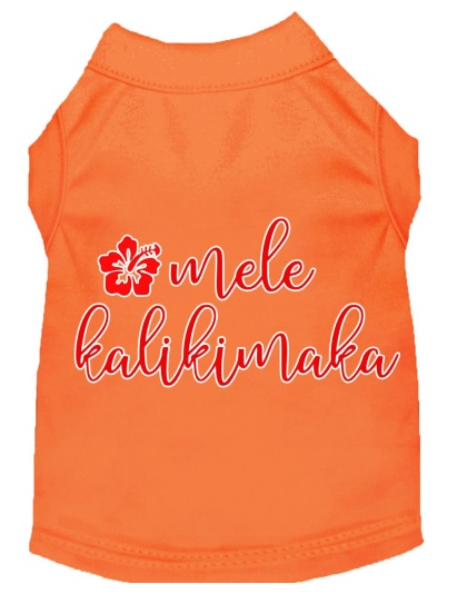 Mele Kalikimaka Screen Print Dog Shirt Orange Lg