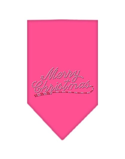 Merry Christmas Rhinestone Bandana Bright Pink Large