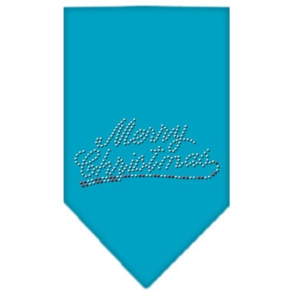 Merry Christmas Rhinestone Bandana Turquoise Large