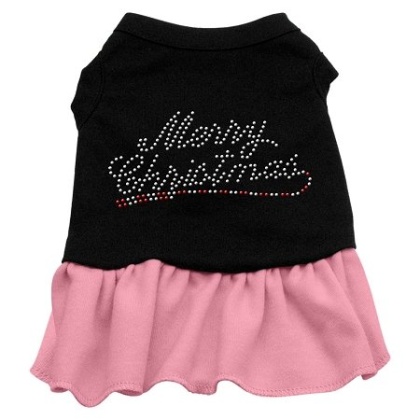 Merry Christmas Rhinestone Dress Black with Pink Lg