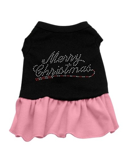 Merry Christmas Rhinestone Dress Black with Pink Lg