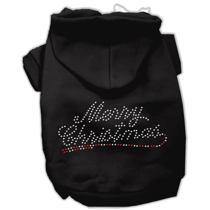 Merry Christmas Rhinestone Hoodies Black L