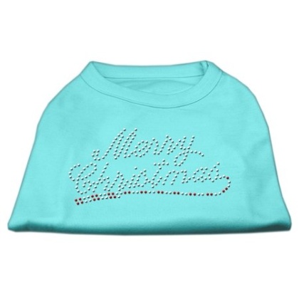 Merry Christmas Rhinestone Shirt Aqua L