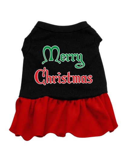 Merry Christmas Screen Print Dress Black with Red Lg