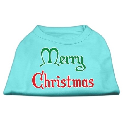 Merry Christmas Screen Print Shirt Aqua Lg