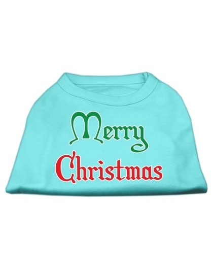 Merry Christmas Screen Print Shirt Aqua Lg