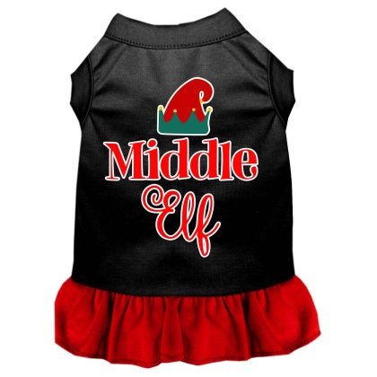 Middle Elf Screen Print Dog Dress Black with Red Lg