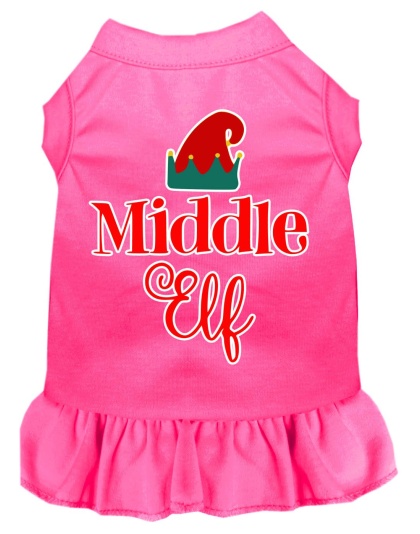 Middle Elf Screen Print Dog Dress Bright Pink 4X