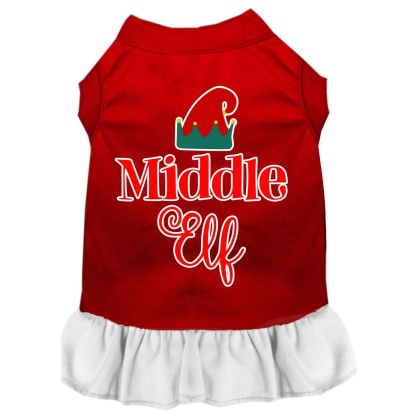 Middle Elf Screen Print Dog Dress Red with White Lg