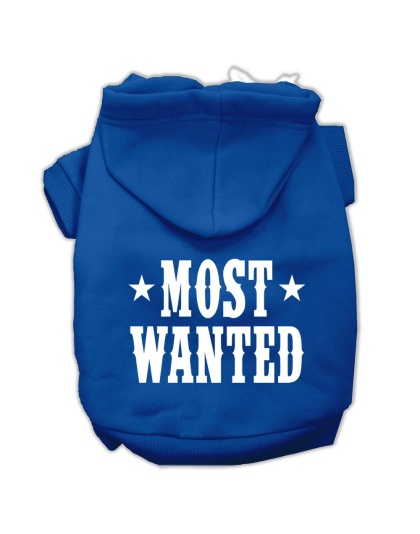 Most Wanted Screen Print Pet Hoodies Blue Size Lg