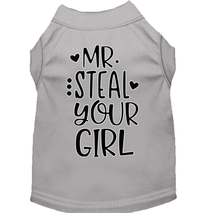 Mr Steal your Girl Screen Print Dog Shirt Grey Lg