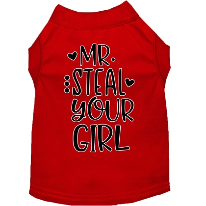 Mr Steal your Girl Screen Print Dog Shirt Red Lg