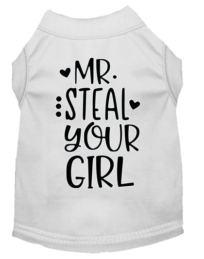 Mr Steal your Girl Screen Print Dog Shirt White Lg