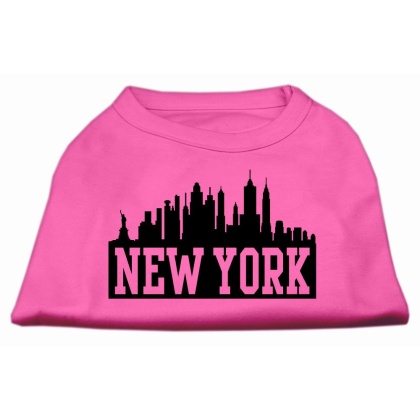 New York Skyline Screen Print Shirt Bright Pink Lg