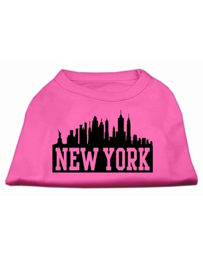 New York Skyline Screen Print Shirt Bright Pink Lg