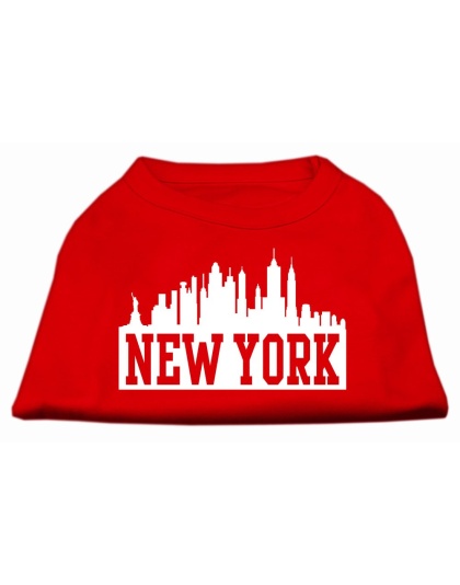 New York Skyline Screen Print Shirt Red Lg