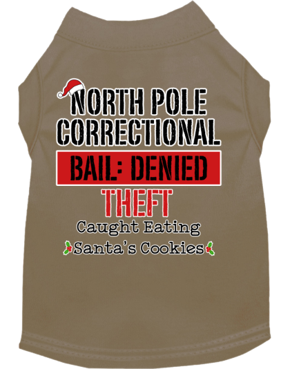 North Pole Correctional Screen Print Dog Shirt Tan Size XS