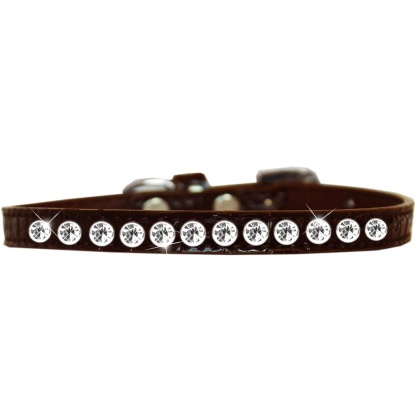 One Row Clear Jewel Croc Dog Collar Chocolate Size 10