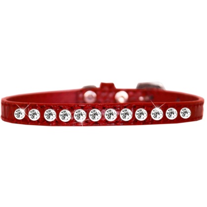 One Row Clear Jewel Croc Dog Collar Red Size 10