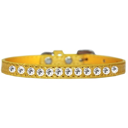 One Row Clear Jewel Croc Dog Collar Yellow Size 10