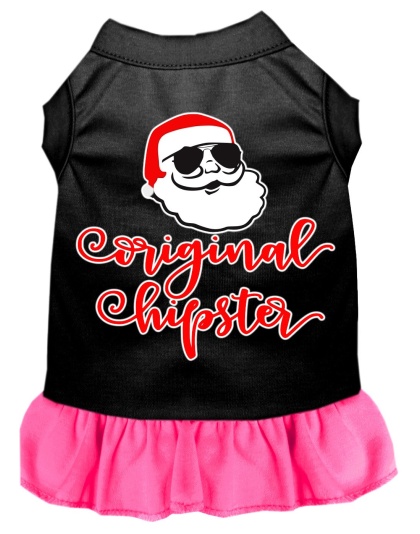 Original Hipster Screen Print Dog Dress Black with Bright Pink Lg