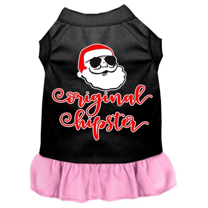 Original Hipster Screen Print Dog Dress Black with Light Pink Lg