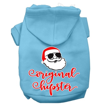 Original Hipster Screen Print Dog Hoodie Baby Blue L