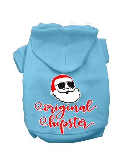 Original Hipster Screen Print Dog Hoodie Baby Blue L