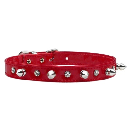 Patent Crystal and Spike Collars Red 10