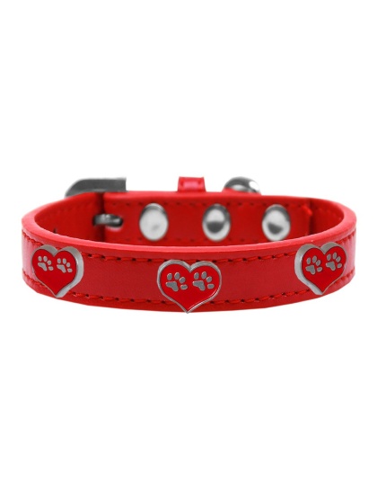 Paw Heart Widget Dog Collar Red Size 10