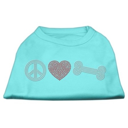 Peace Love and Bone Rhinestone Shirt Aqua L