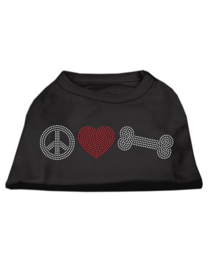 Peace Love and Bone Rhinestone Shirt Black L