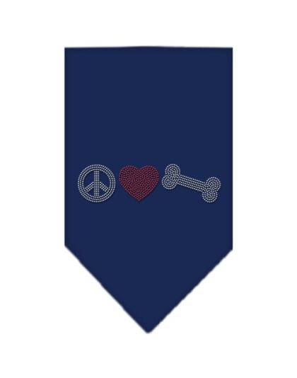 Peace Love Bone Rhinestone Bandana Navy Blue large