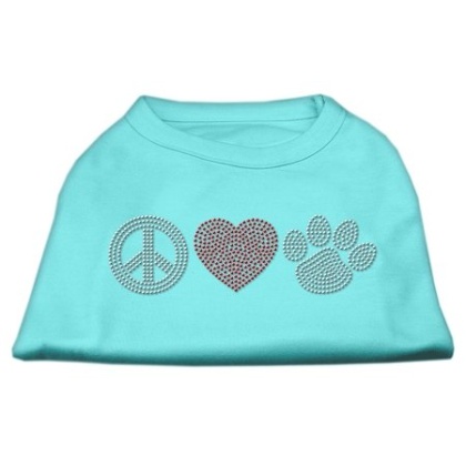 Peace Love and Paw Rhinestone Shirt Aqua L