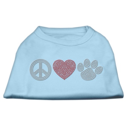 Peace Love and Paw Rhinestone Shirt Baby Blue L